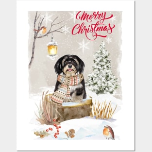 Black Havanese Merry Christmas Santa Dog Posters and Art